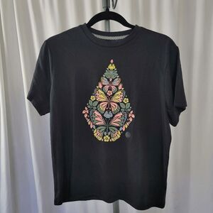 Volcom girls black butterfly floral shirt size L